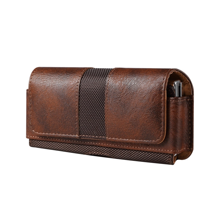 Brown Splicing Cowhide Texture Waist Hanging Fold Phone Case, featuring a durable design and convenient card slot.
