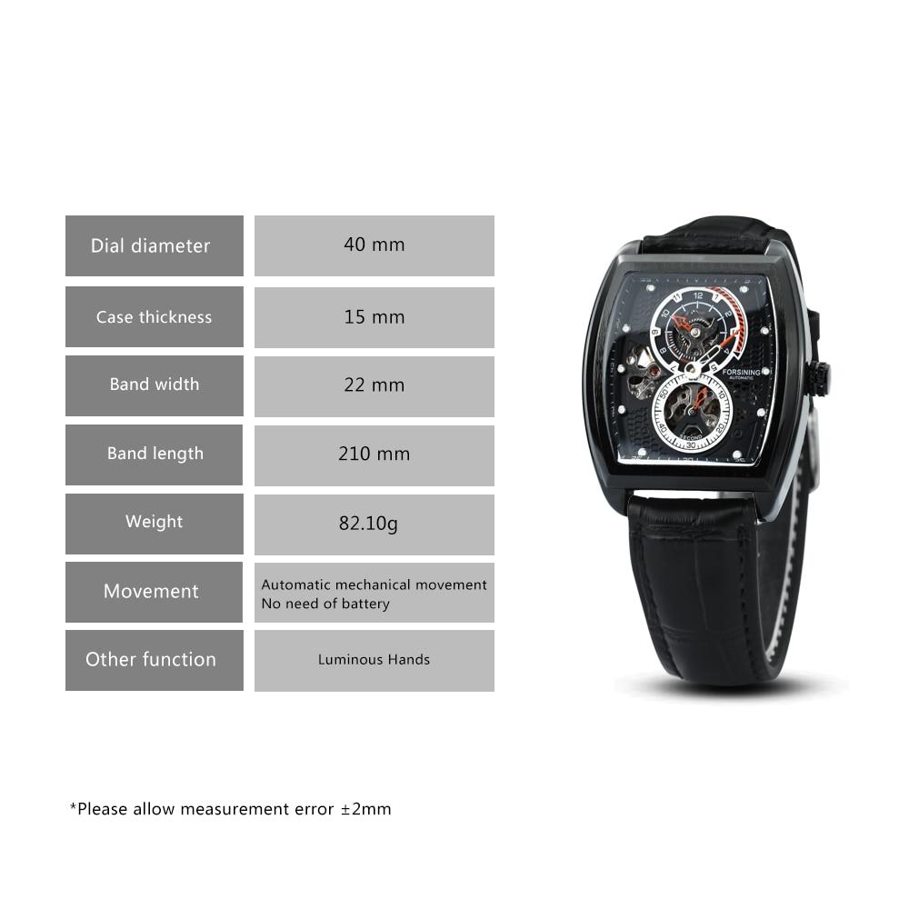 Sport Automatic Watch for Men featuring a black tonneau case, leather strap, and luminous hands, showcasing its elegant design and craftsmanship.