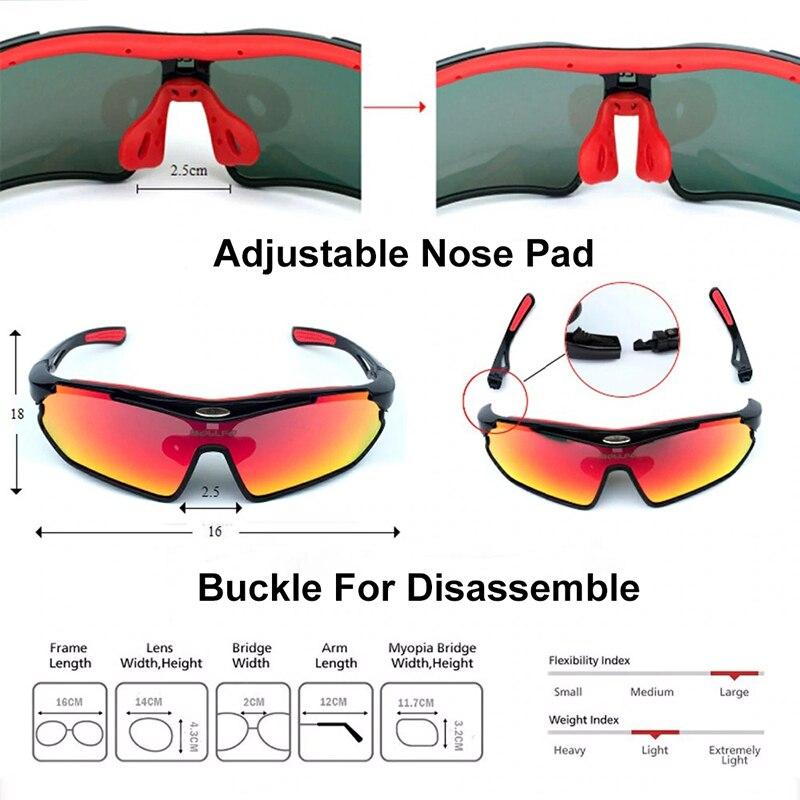 A pair of sports cycling polarized sunglasses with a multi-colored TR-90 frame, designed for outdoor activities like mountain biking and trekking.
