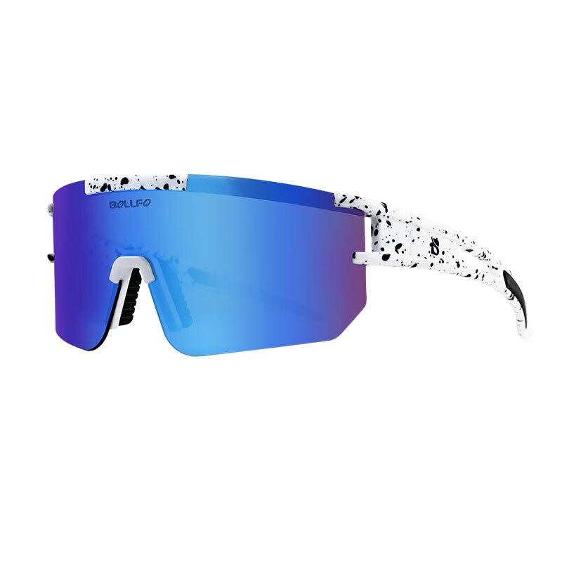 A pair of stylish polarized sports cycling sunglasses in various colors, designed for outdoor activities like cycling and running.