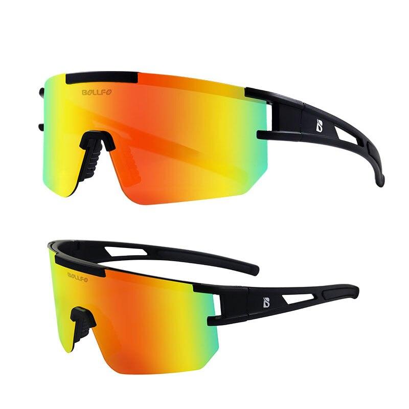A pair of stylish polarized sports cycling sunglasses in various colors, designed for outdoor activities like cycling and running.