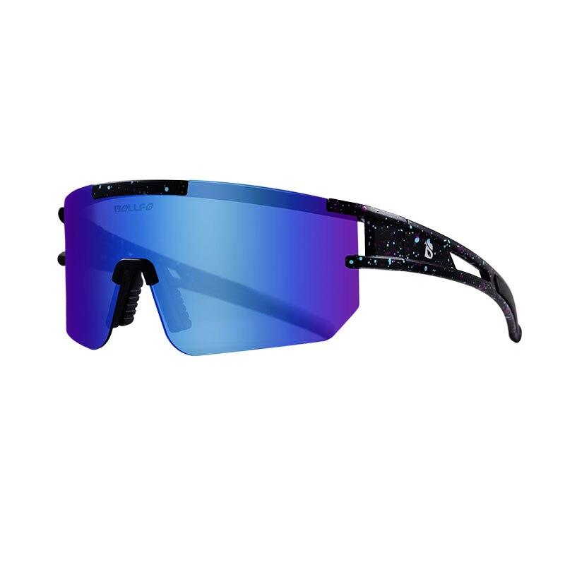 A pair of stylish polarized sports cycling sunglasses in various colors, designed for outdoor activities like cycling and running.
