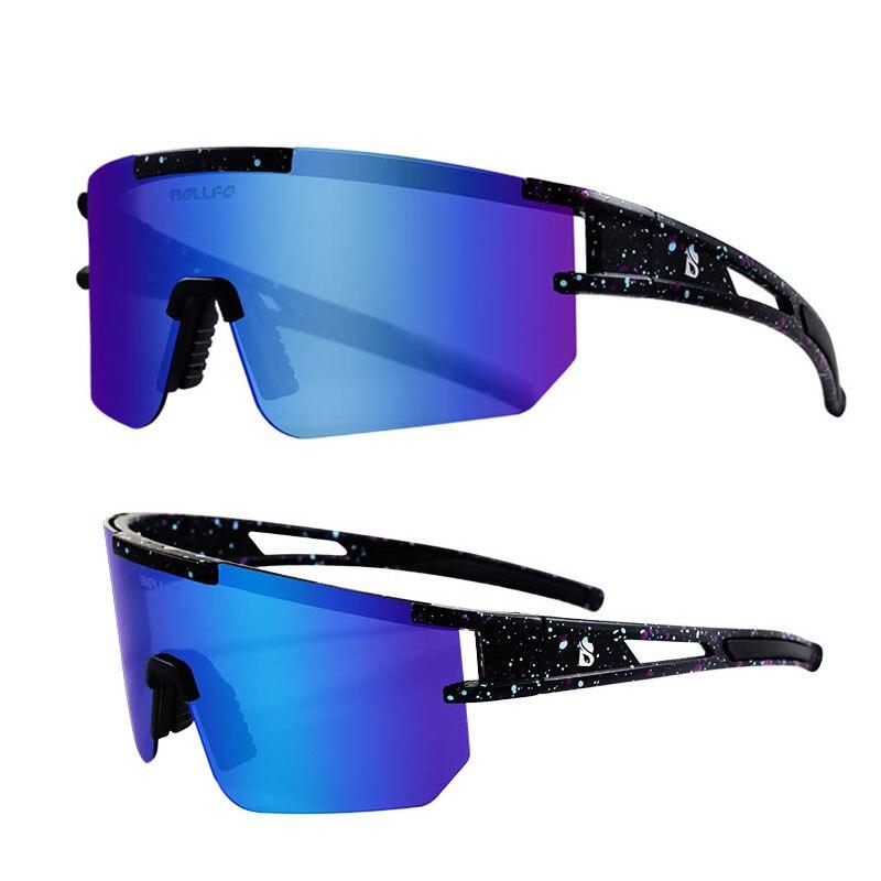 A pair of stylish polarized sports cycling sunglasses in various colors, designed for outdoor activities like cycling and running.