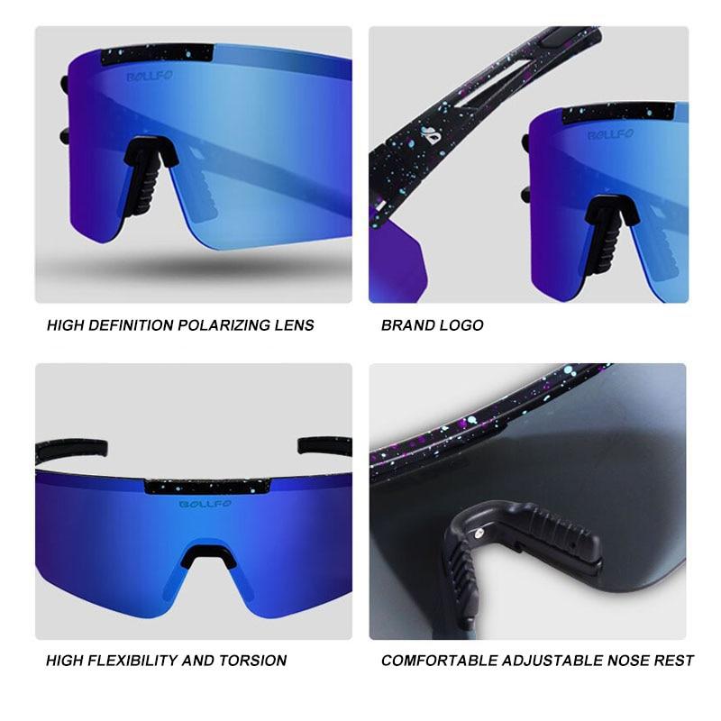 A pair of stylish polarized sports cycling sunglasses in various colors, designed for outdoor activities like cycling and running.