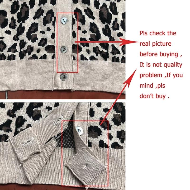 A stylish vintage leopard print knitted sweater for women featuring a V-neck design, perfect for spring and autumn wear.