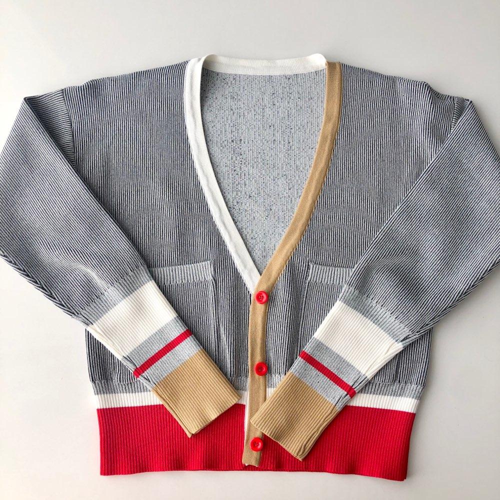 Spring Autumn Women Sweater featuring contrast color stripes and a V-neck collar, designed for a stylish and comfortable fit.