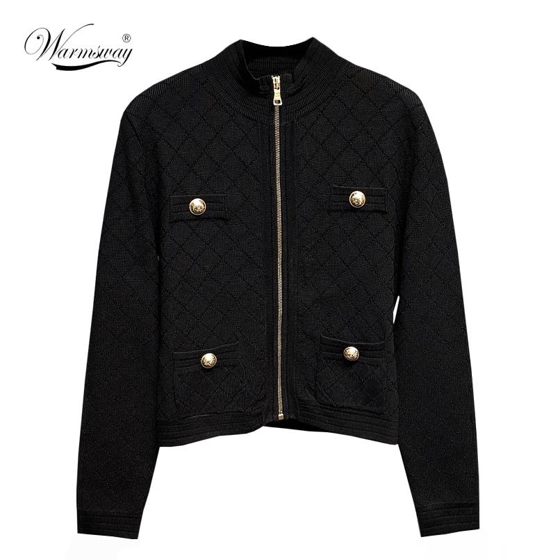 A stylish black and white zipper knit cardigan for women, featuring a turtleneck and pockets, perfect for spring and fall.