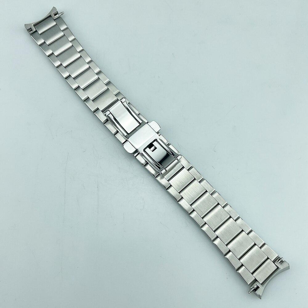 A sleek stainless steel bracelet designed for AT watches, featuring a polished finish and double push clasp for secure wear.