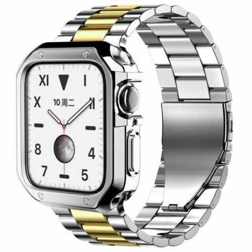 Stainless Steel iWatch Band for Apple Watch Series 8, 7, 6, 5, 4, 3, 2, SE with TPU case, showcasing premium design and adjustable features.