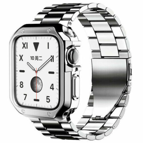 Stainless Steel iWatch Band for Apple Watch Series 8, 7, 6, 5, 4, 3, 2, SE with TPU case, showcasing premium design and adjustable features.