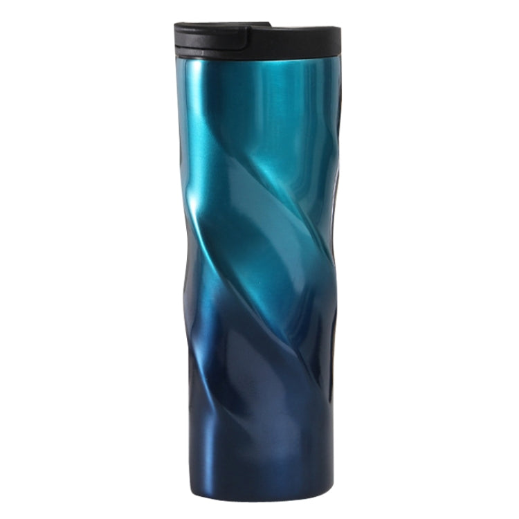 Stainless Steel Thread Insulation Cup in blue with a creative alien design, showcasing its sleek and modern appearance.