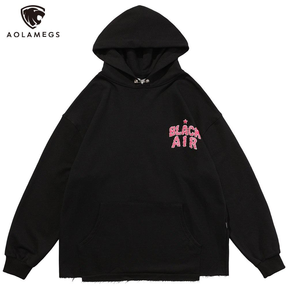 Men's Star Letter Patch Big Pockets Sweatshirt Hoodie in black and white, showcasing a trendy design with large pockets.