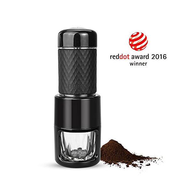STARESSO Portable Coffee Maker in sleek black design, showcasing its compact size and modern features.