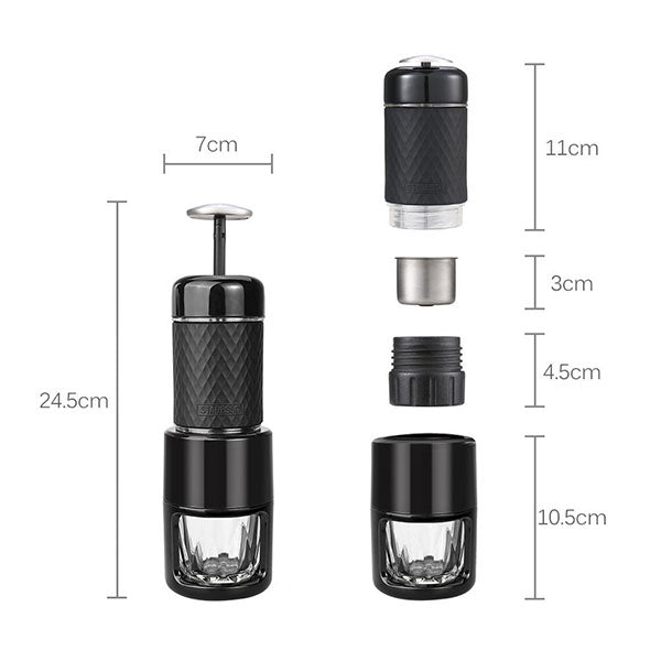 STARESSO Portable Coffee Maker in sleek black design, showcasing its compact size and modern features.