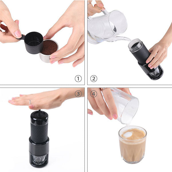 STARESSO Portable Coffee Maker in sleek black design, showcasing its compact size and modern features.