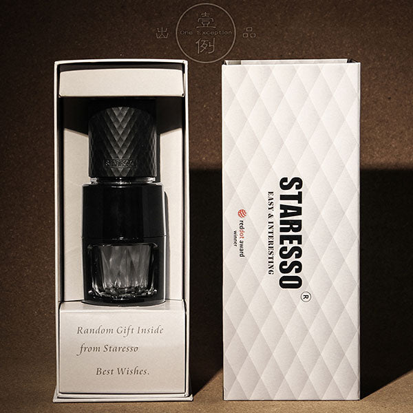 STARESSO Portable Coffee Maker in sleek black design, showcasing its compact size and modern features.