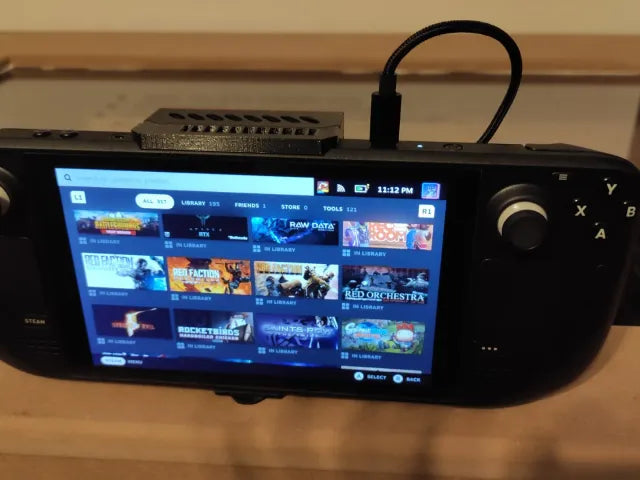 Steam Deck POWERpACK slim LIPO Printed Parts kit showcasing printed components for extended gaming playtime.