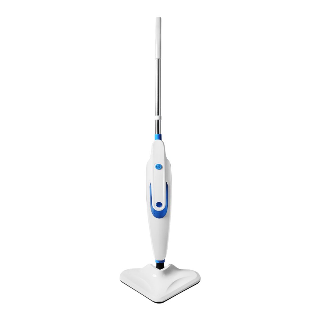 Steam Mop Handheld Cleaner in blue color, showcasing its sleek design and 90-degree rotating triangle head, ideal for cleaning carpets and floors.