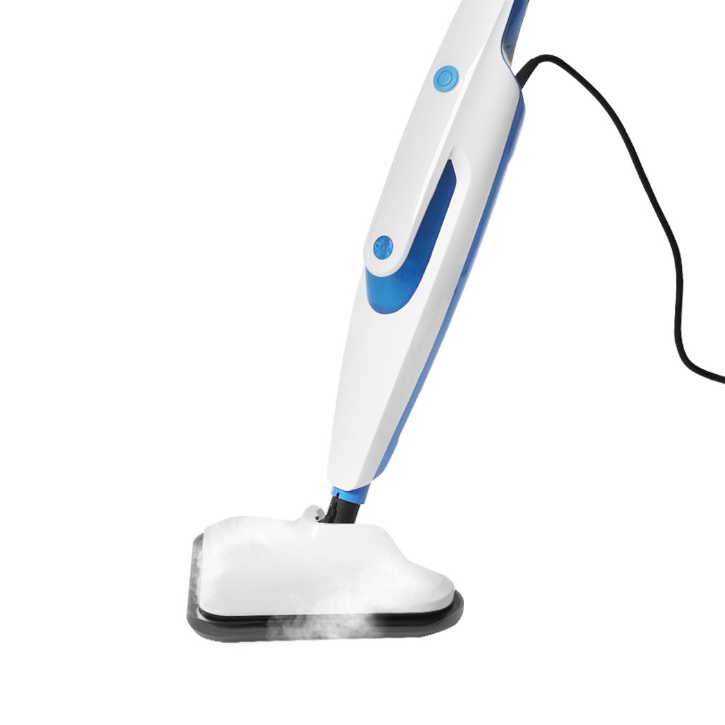 Steam Mop Handheld Cleaner in blue color, showcasing its sleek design and 90-degree rotating triangle head, ideal for cleaning carpets and floors.