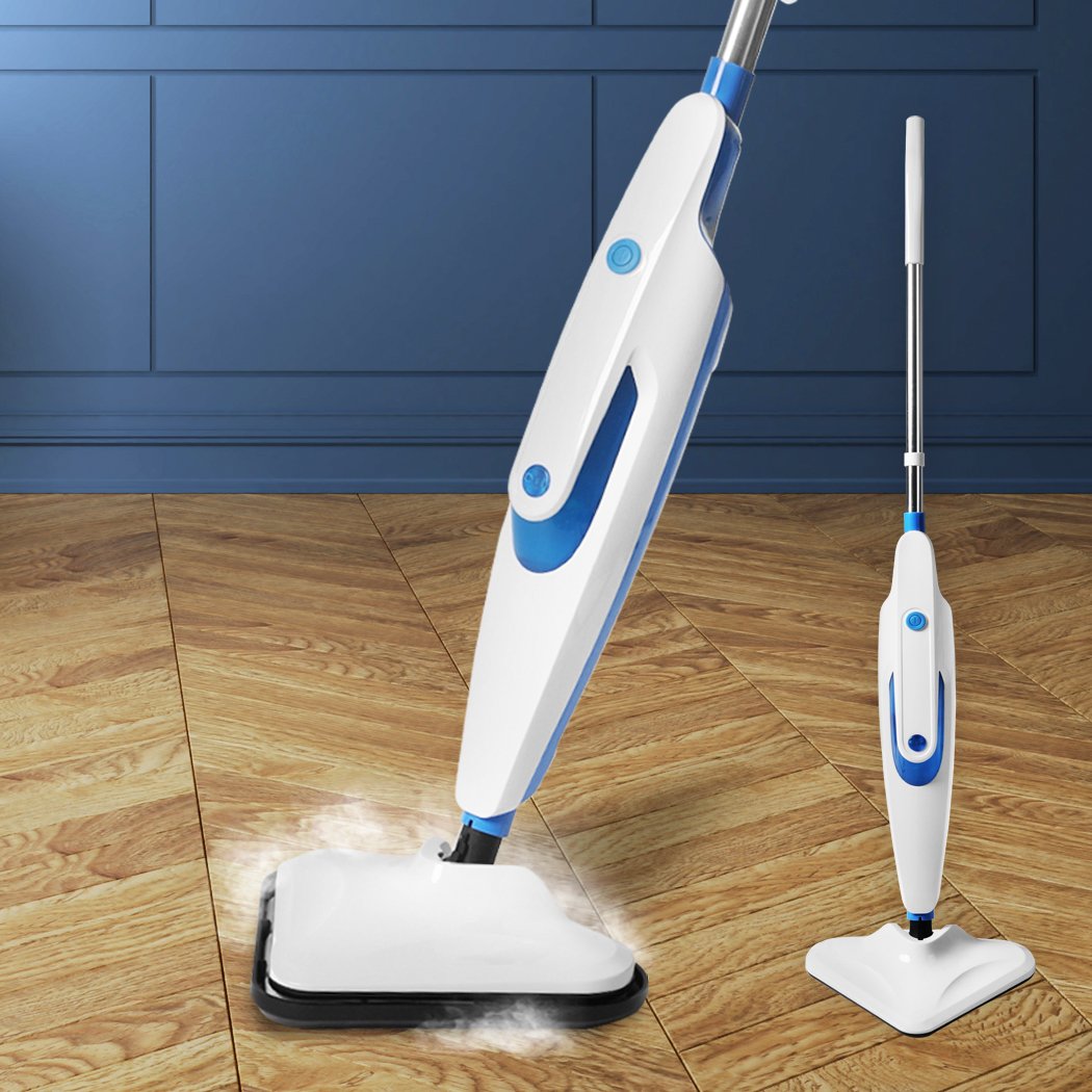 Steam Mop Handheld Cleaner in blue color, showcasing its sleek design and 90-degree rotating triangle head, ideal for cleaning carpets and floors.
