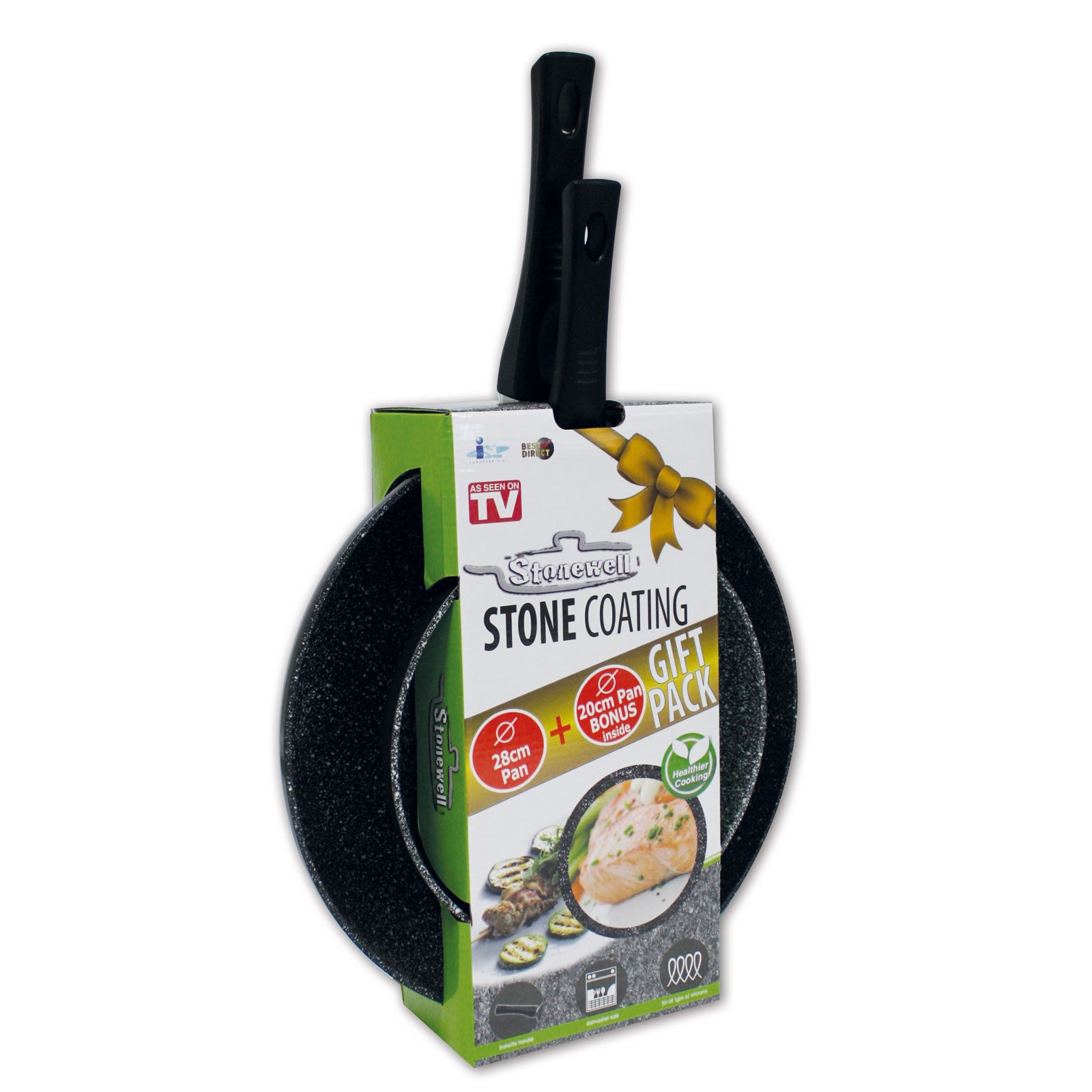 Stonewell 2 Piece Frypan Set featuring a 20cm and 28cm non-stick frying pan with a strong stone coating, ideal for healthy cooking.