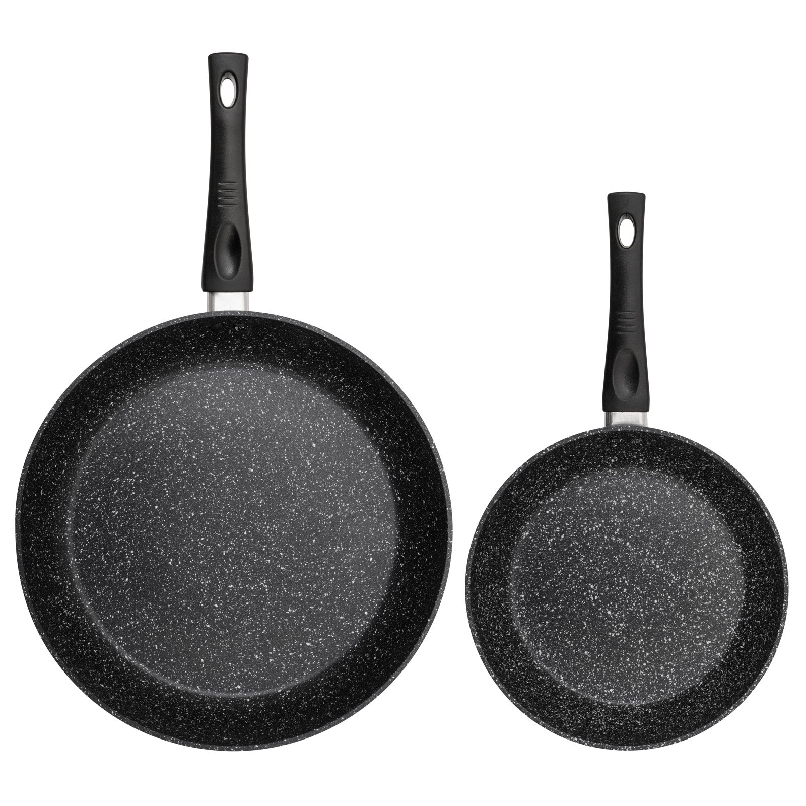 Stonewell 2 Piece Frypan Set featuring a 20cm and 28cm non-stick frying pan with a strong stone coating, ideal for healthy cooking.