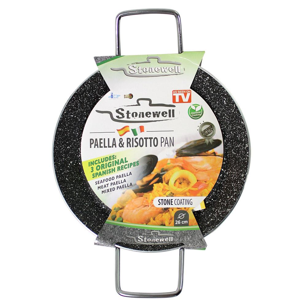 Stonewell 26cm Paella Pan with non-stick stone coating, perfect for healthy cooking.