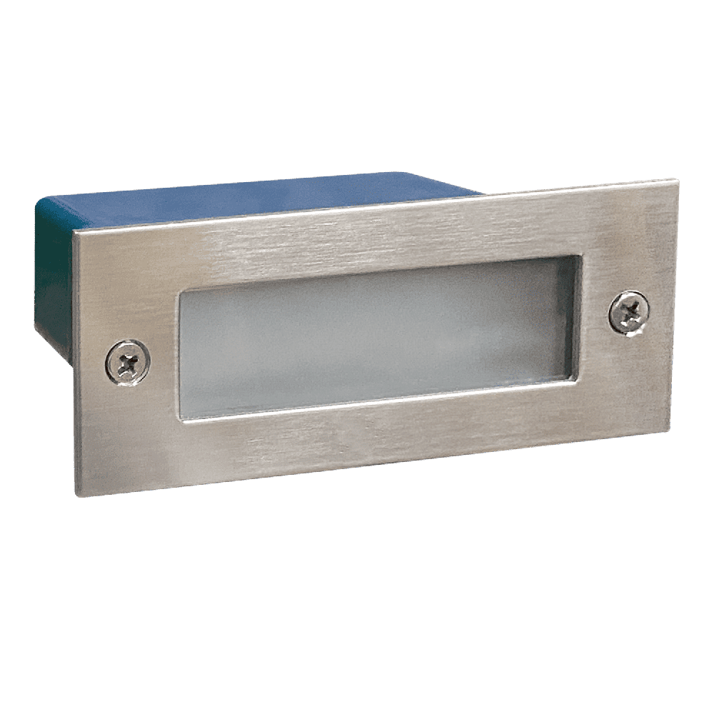 STS02 Outdoor Recessed Brick Wall Light showcasing its sleek stainless steel design, perfect for illuminating steps and stairs.