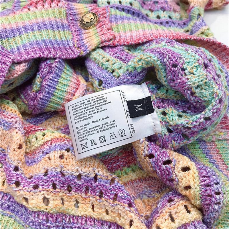 A stylish Summer Women Hollow Out Knitted Sweater featuring a floral pattern, V-neck collar, and loose fit, perfect for spring and autumn wear.