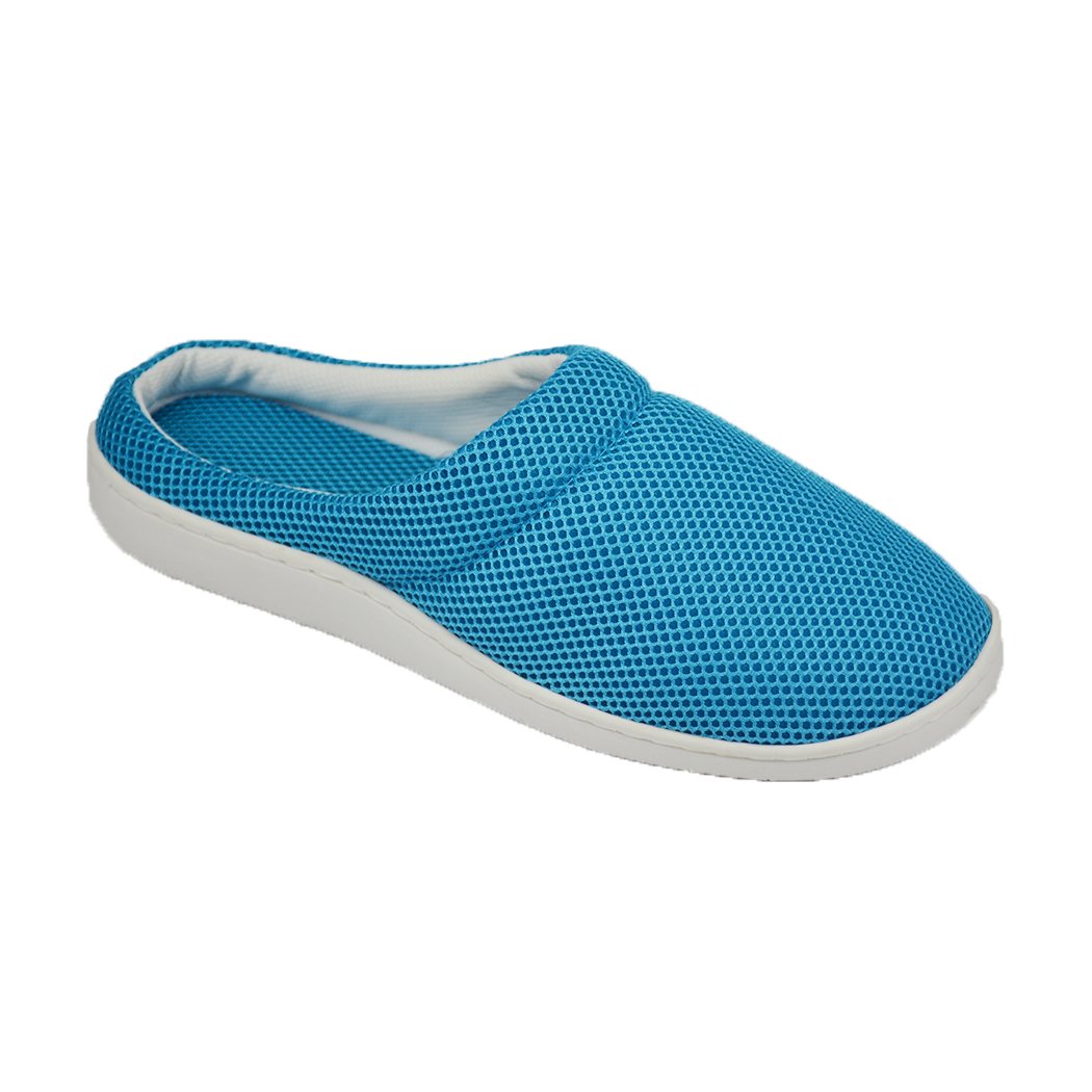 A pair of blue Summer Bamboo Cooling Gel Slippers designed for men and women, featuring a lightweight and anti-skid sole for comfort and style.