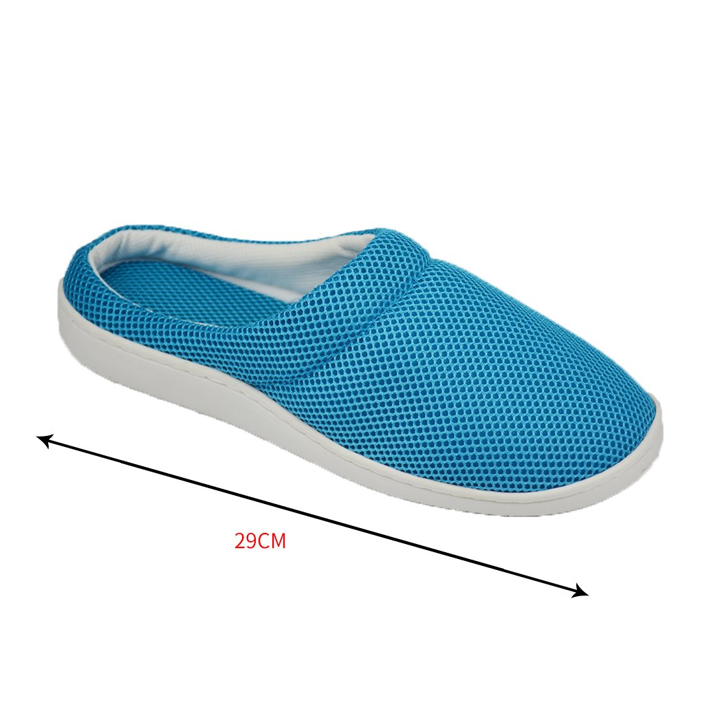 A pair of blue Summer Bamboo Cooling Gel Slippers designed for men and women, featuring a lightweight and anti-skid sole for comfort and style.