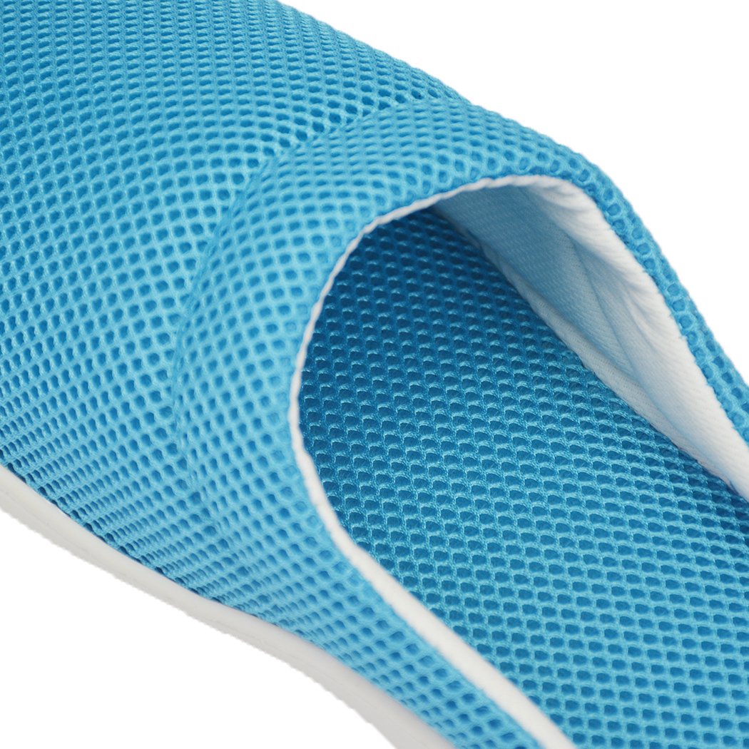 A pair of blue Summer Bamboo Cooling Gel Slippers designed for men and women, featuring a lightweight and anti-skid sole for comfort and style.