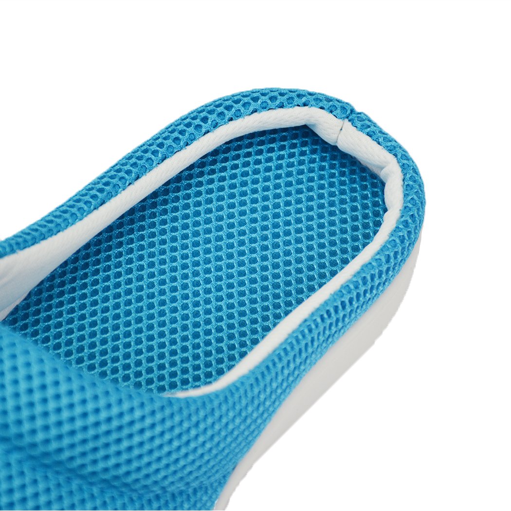 A pair of blue Summer Bamboo Cooling Gel Slippers designed for men and women, featuring a lightweight and anti-skid sole for comfort and style.