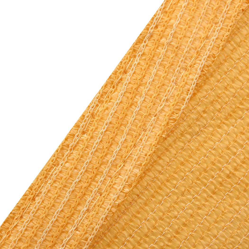 Beige rectangular sun shade sail cloth providing UV protection, installed outdoors for shade and comfort.