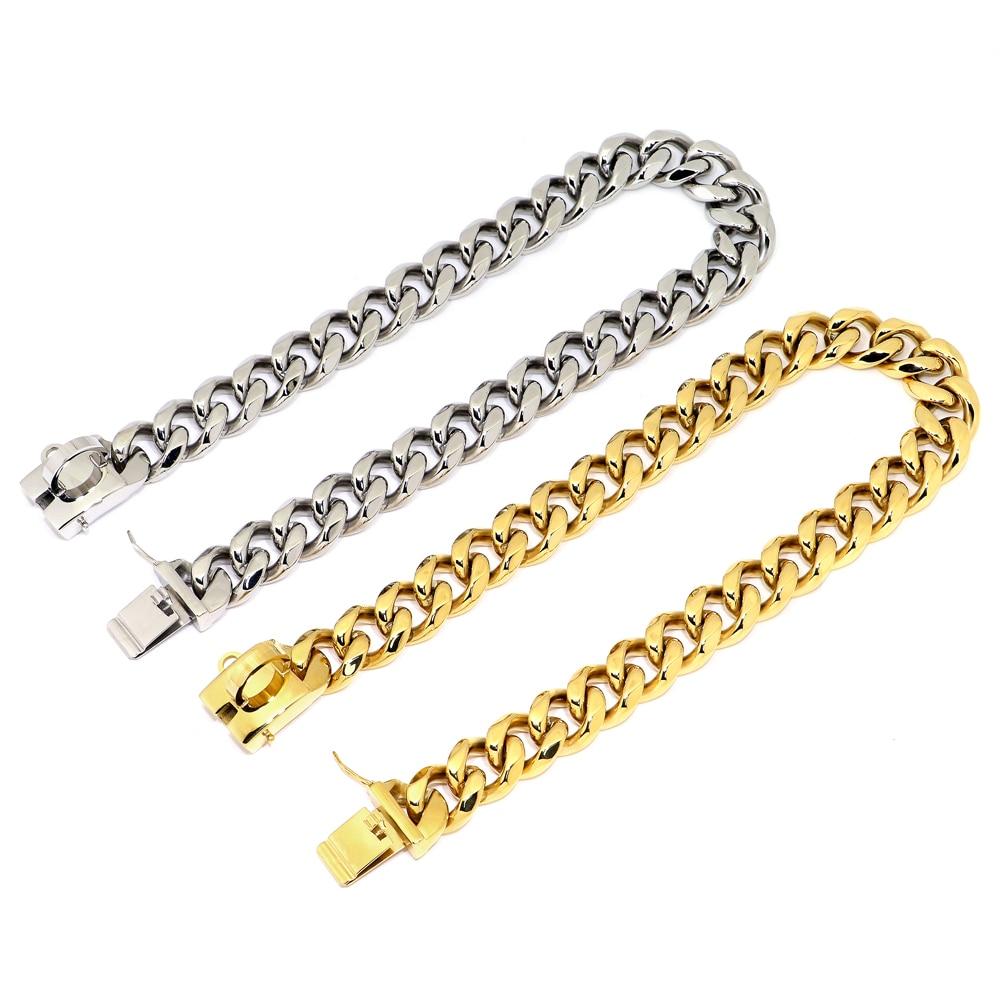 Super Strong Dog Chain Collar made of stainless steel, featuring a slip choke design, available in silver and gold colors, suitable for small and large dogs.