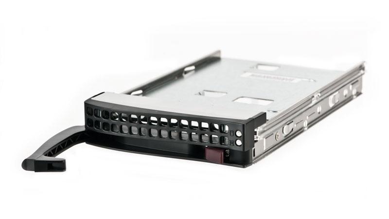Supermicro 3.5' to 2.5' converter drive tray, designed for seamless integration of 2.5' drives into 3.5' slots, featuring LED lightpipes.