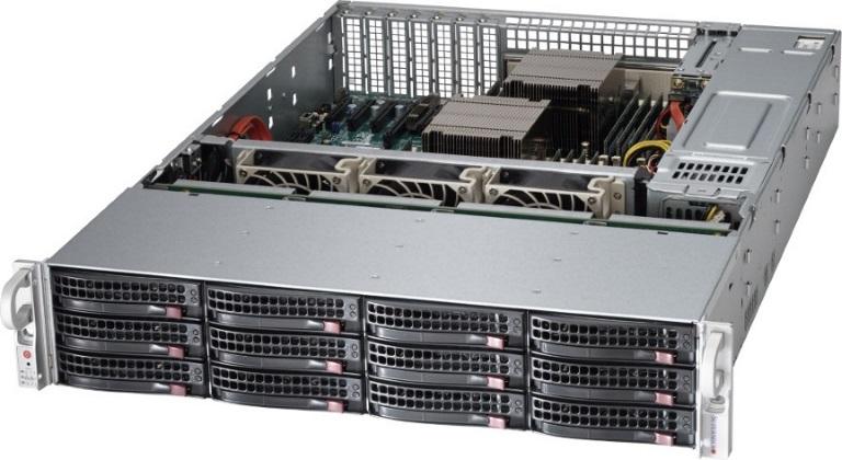 SUPERMICRO SuperServer 6029P-E1CR12H, a black 2U rackmount server with dual socket support and advanced cooling features.