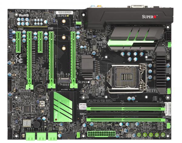 SUPERMICRO Z170 LGA1151 motherboard showcasing its slots and ports for connectivity and expansion.
