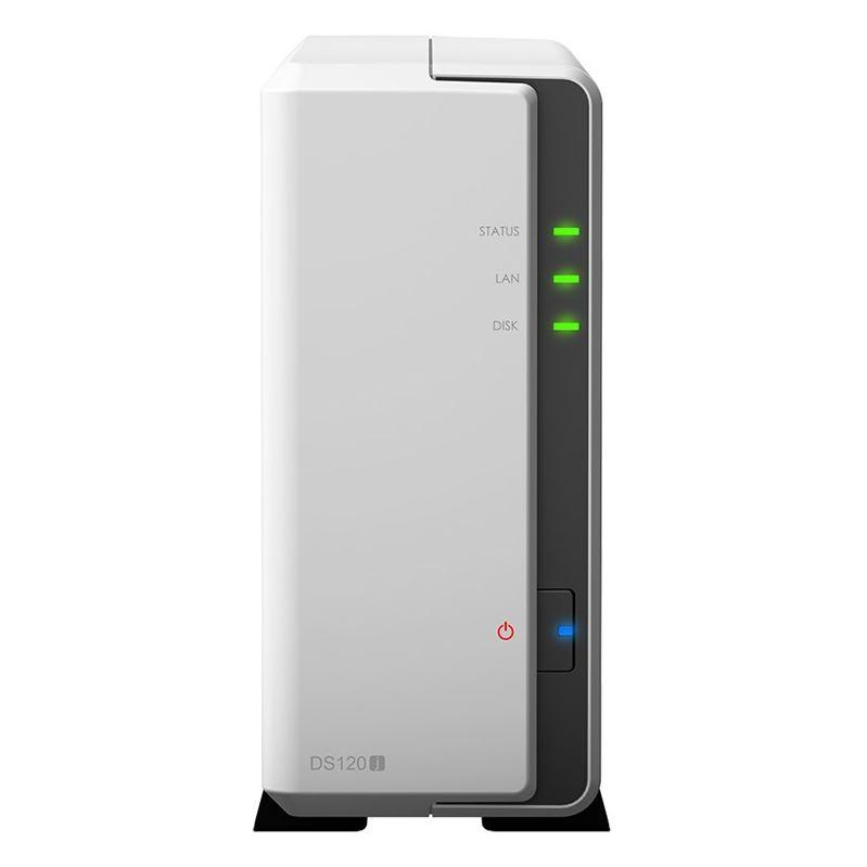 SYNOLOGY DiskStation DS120j 1-Bay NAS with sleek tower design, ideal for personal data storage.