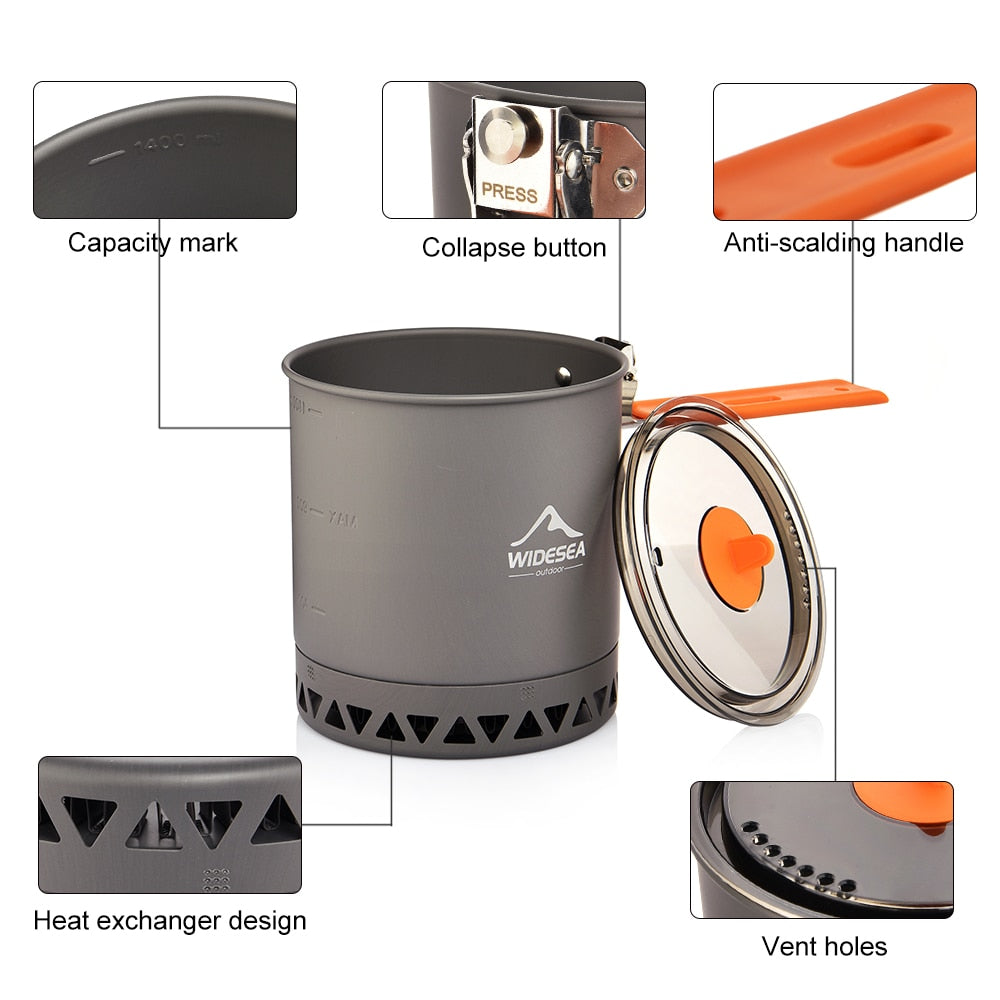A lightweight 1.6L camping pot made of durable aluminium alloy, perfect for outdoor cooking during hiking and picnics.