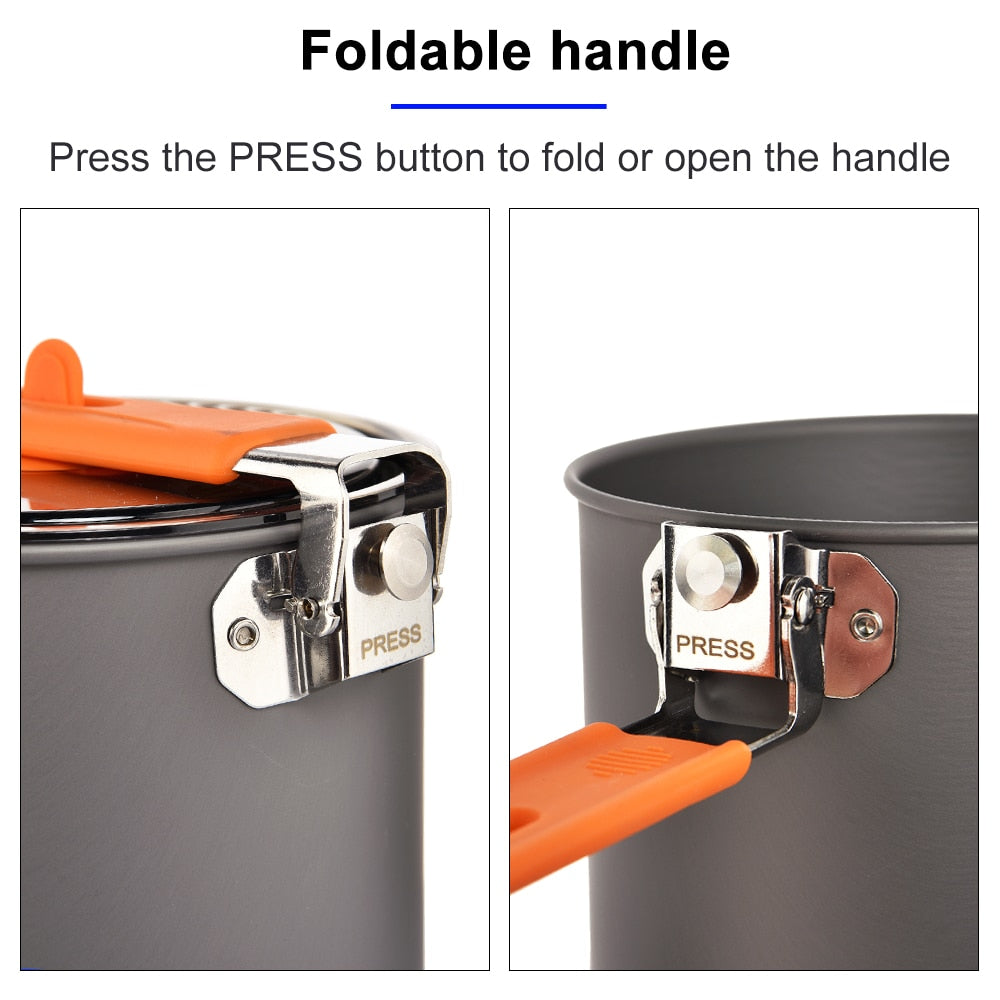 A lightweight 1.6L camping pot made of durable aluminium alloy, perfect for outdoor cooking during hiking and picnics.