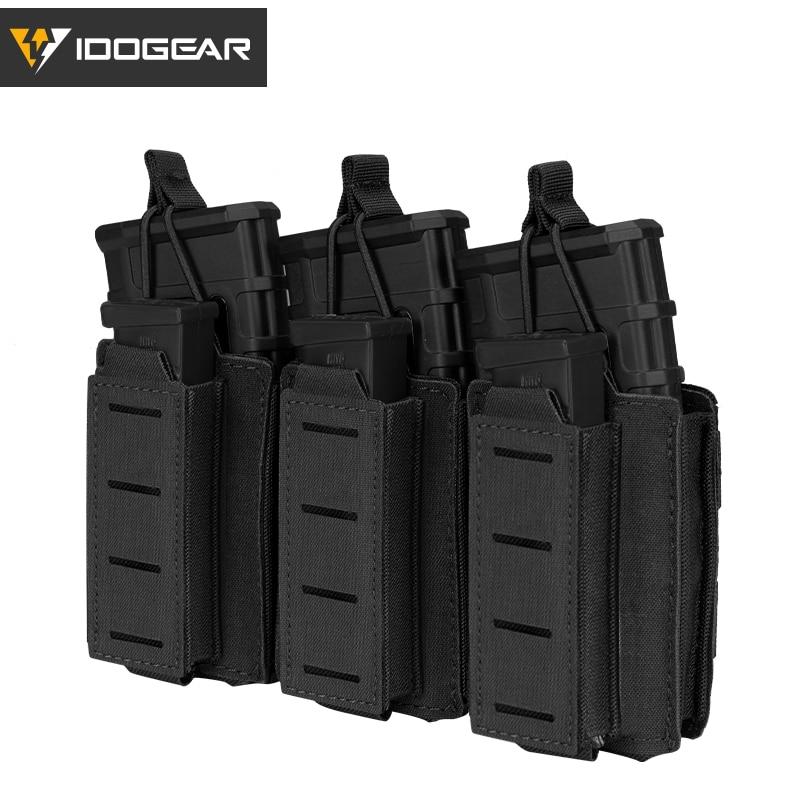 Tactical LSR 9mm 556 Mag Pouch in various colors, showcasing its triple mag carrier design and MOLLE compatibility.