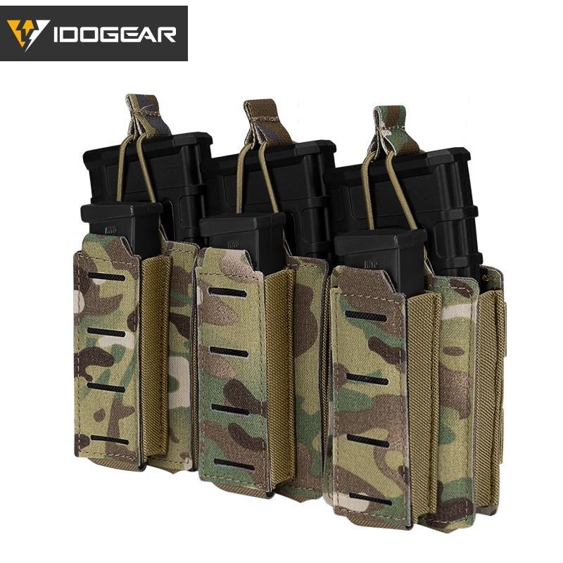 Tactical LSR 9mm 556 Mag Pouch in various colors, showcasing its triple mag carrier design and MOLLE compatibility.