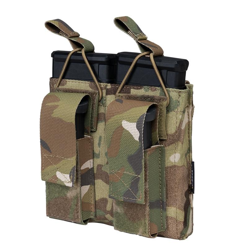 Tactical Magazine Pouch in Multicam color, designed for 5.56 and pistol magazines, featuring double open top and MOLLE compatibility.