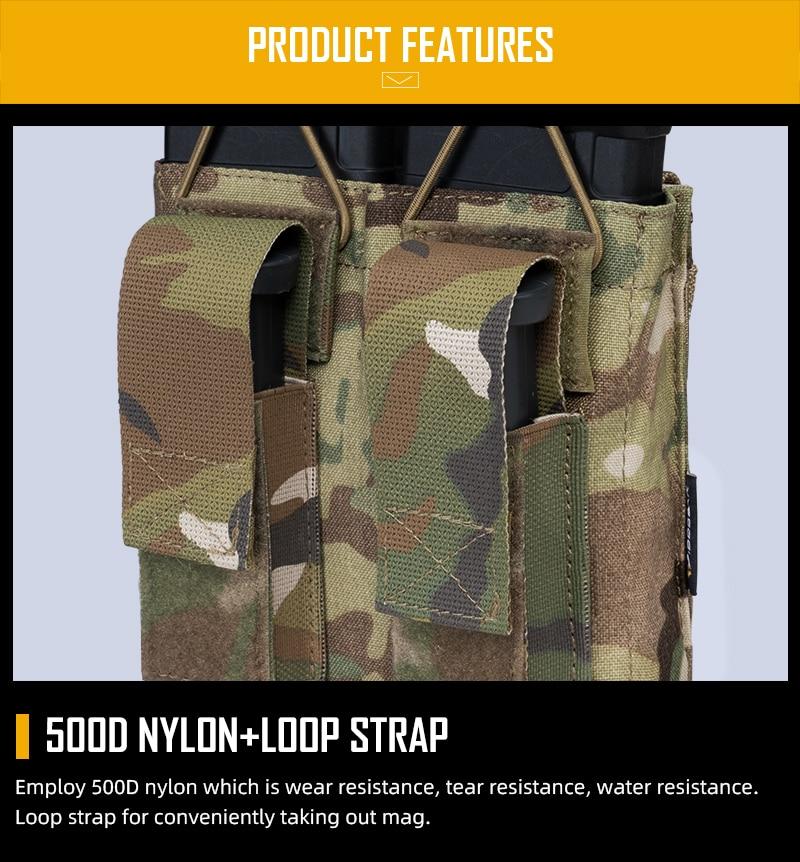 Tactical Magazine Pouch in Multicam color, designed for 5.56 and pistol magazines, featuring double open top and MOLLE compatibility.