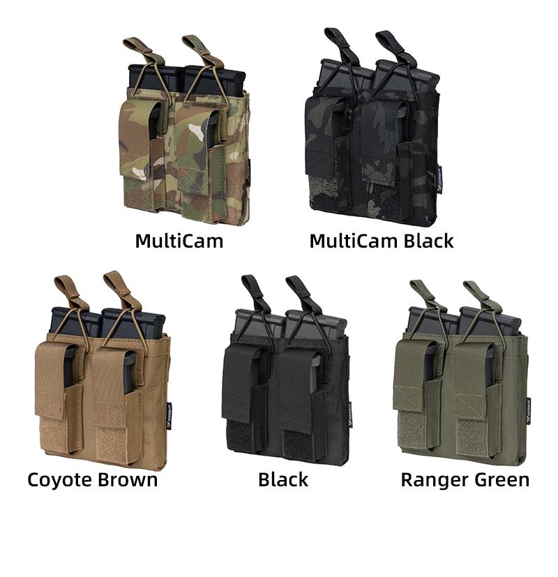 Tactical Magazine Pouch in Multicam color, designed for 5.56 and pistol magazines, featuring double open top and MOLLE compatibility.