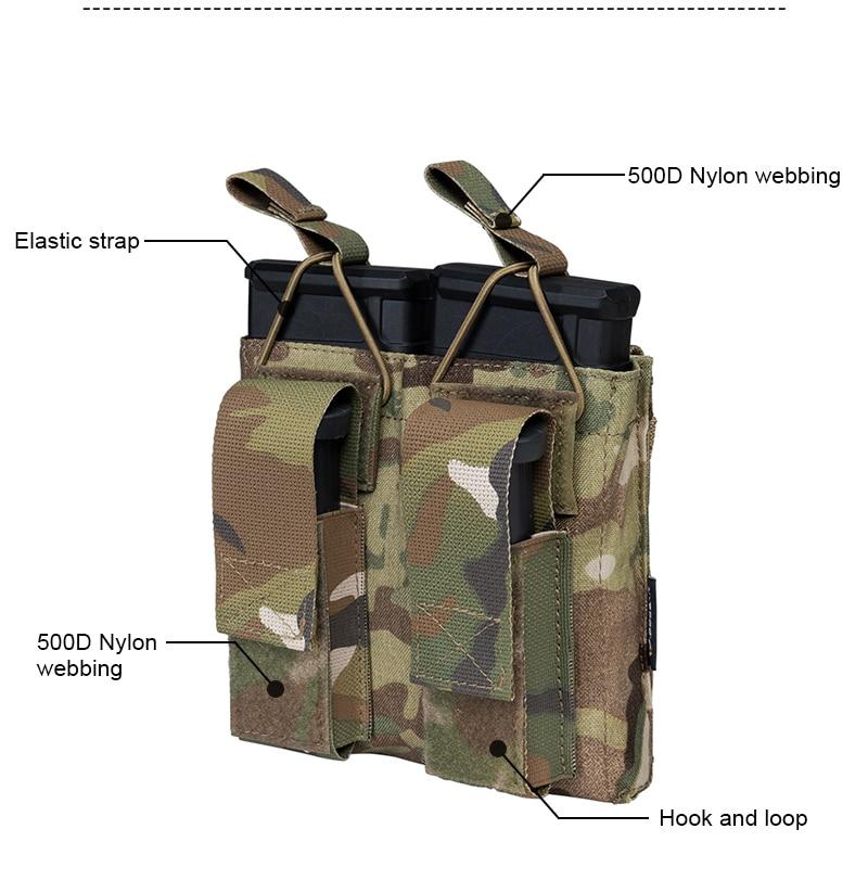 Tactical Magazine Pouch in Multicam color, designed for 5.56 and pistol magazines, featuring double open top and MOLLE compatibility.