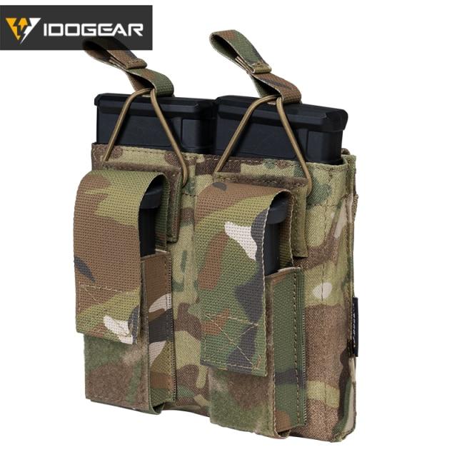 Tactical Magazine Pouch in Multicam color, designed for 5.56 and pistol magazines, featuring double open top and MOLLE compatibility.