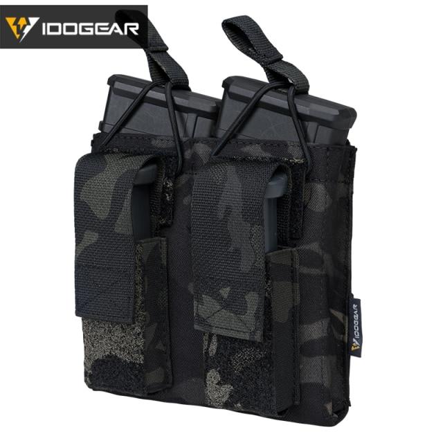 Tactical Magazine Pouch in Multicam color, designed for 5.56 and pistol magazines, featuring double open top and MOLLE compatibility.