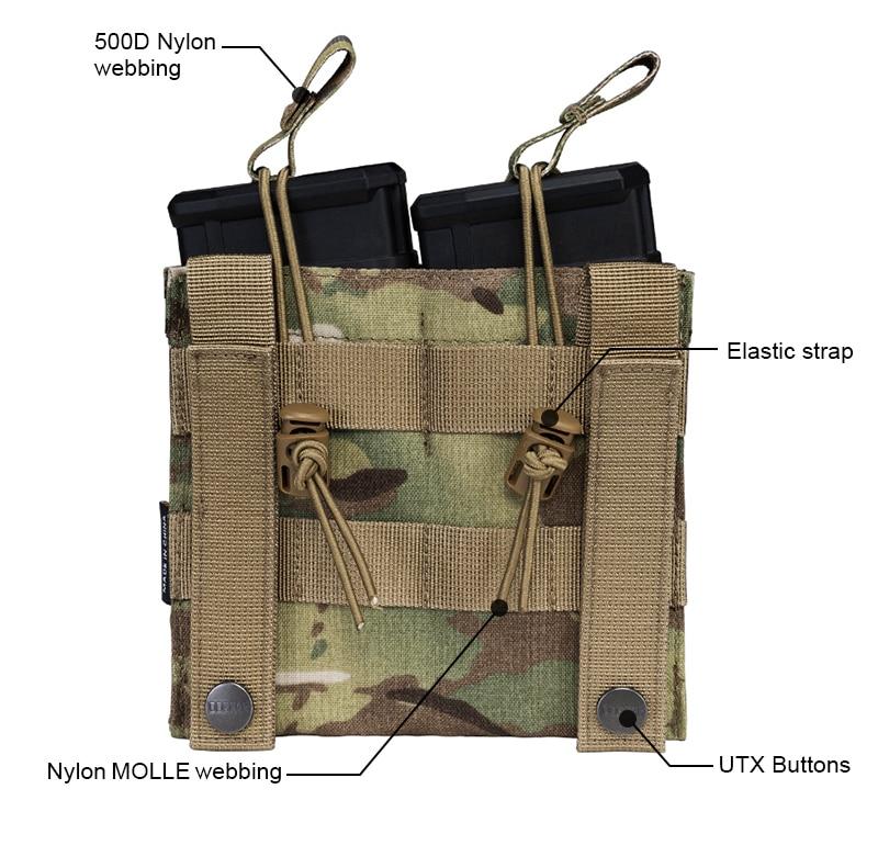 Tactical Magazine Pouch in Multicam color, designed for 5.56 and pistol magazines, featuring double open top and MOLLE compatibility.